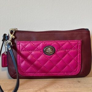 Coach Pink/Burgundy/Blue Quilted
Pattern Wristlet